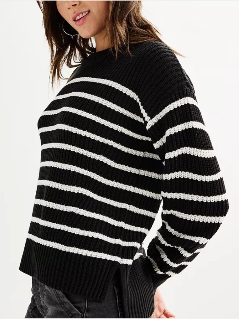 SO Juniors Plus Size XXL Black and White Striped Crewneck Sweater